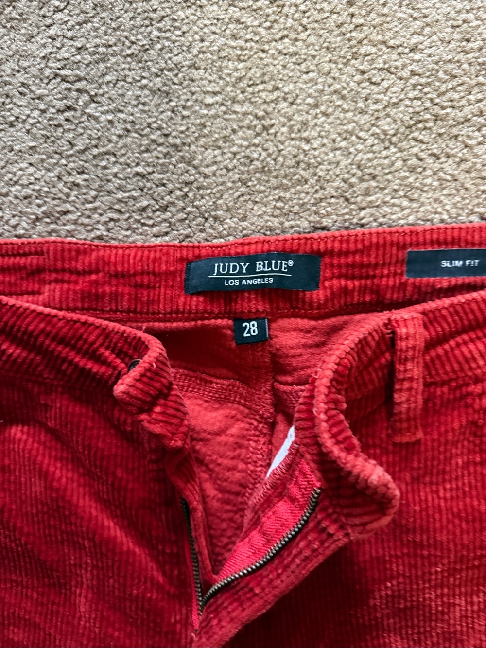 Judy Blue Red/burnt orange Slim Fit Cropped Corduroy Pants. Pumpkin Season!